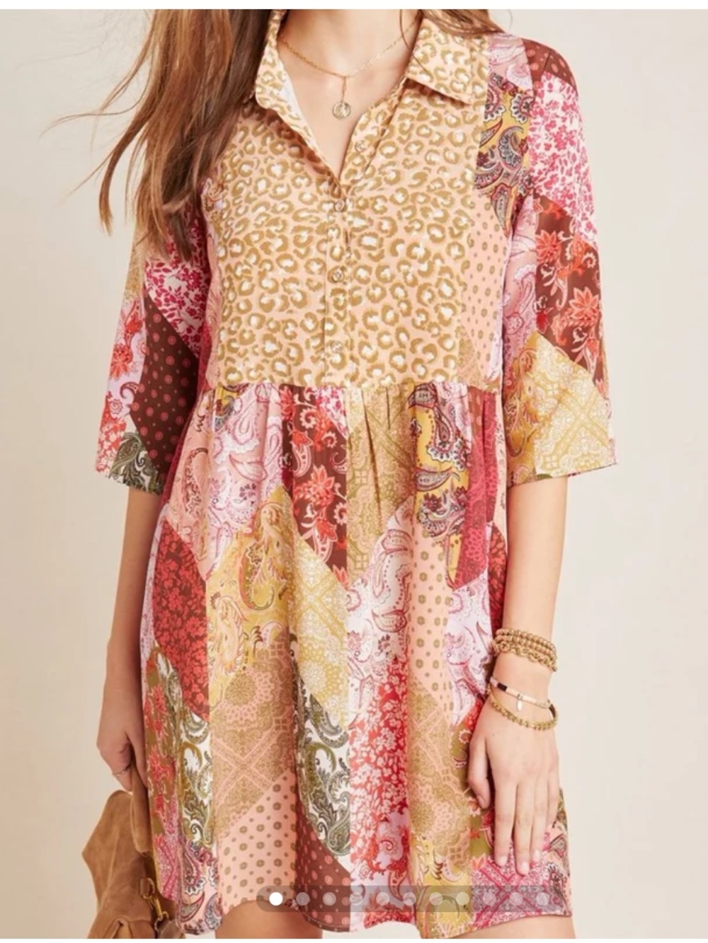 Kachel x Anthropologie Silk Patchwork Dress